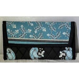 Tanya Lee Women's Quilted Tri-Fold Wallet – Boho‎ Turquoise Black Paisley Print